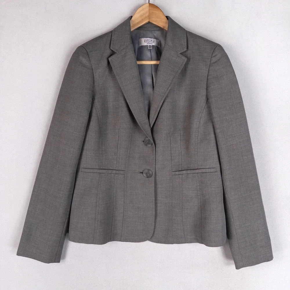 Kasper Womens Blazer Size 6 Gray Two Button Professional Career Suit Jacket